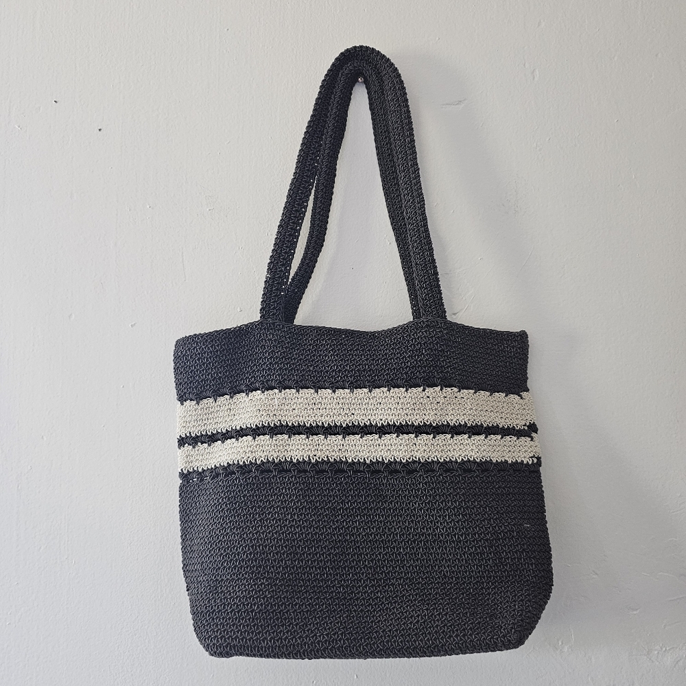 Chic Chocolate and Cream Knit Tote Bag